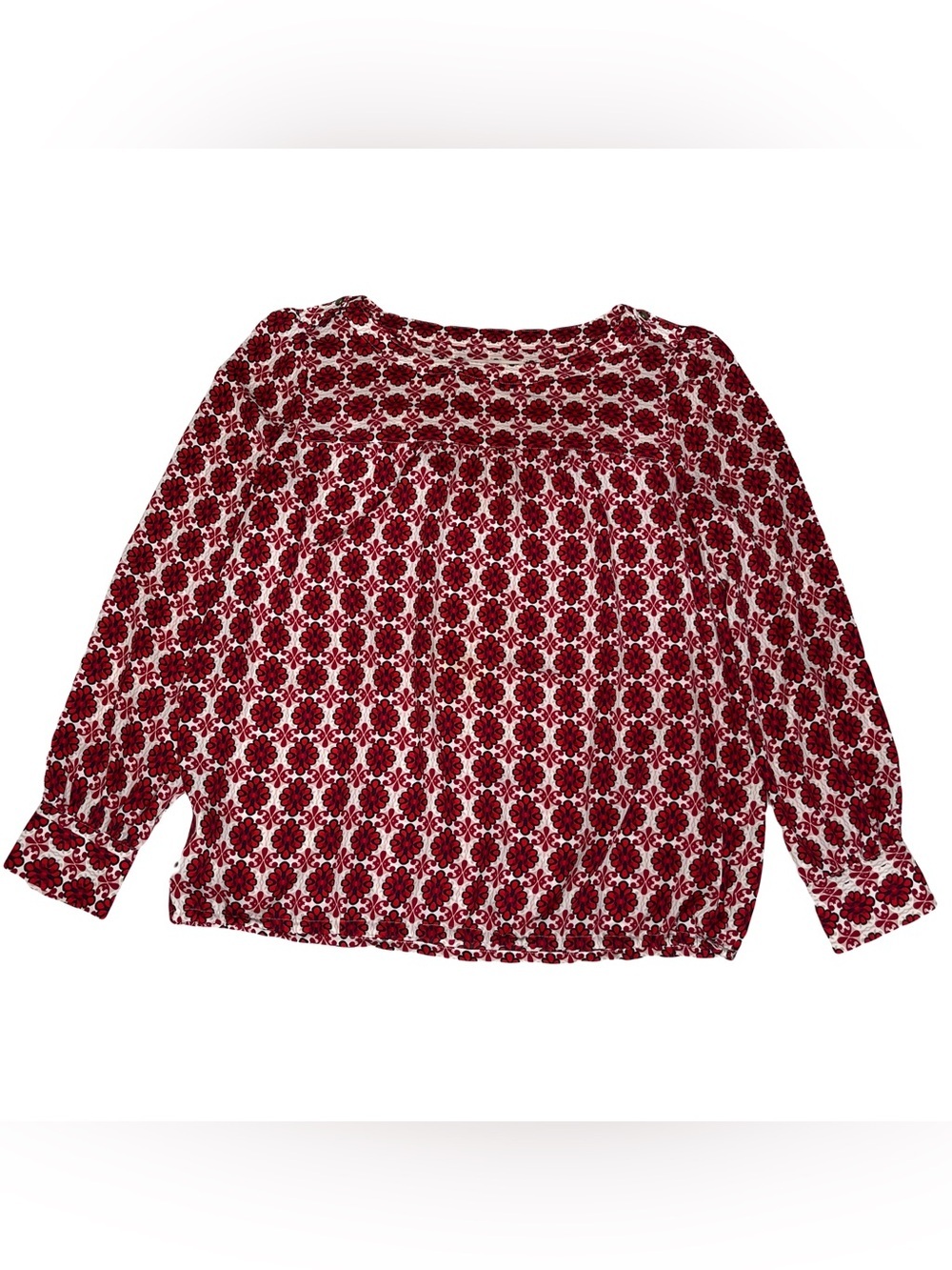 LOFT Red Floral Boho Peasant Blouse Long Sleeve Cottagecore Relaxed Fit Top